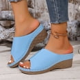 thumbnail image 4 of HomeDM Women's Wedge Platform Sandals Open Peep Toe Slip-On Casual Summer Beach Vacations Slide Sandals, Sky Blue Size 6.5, 4 of 9