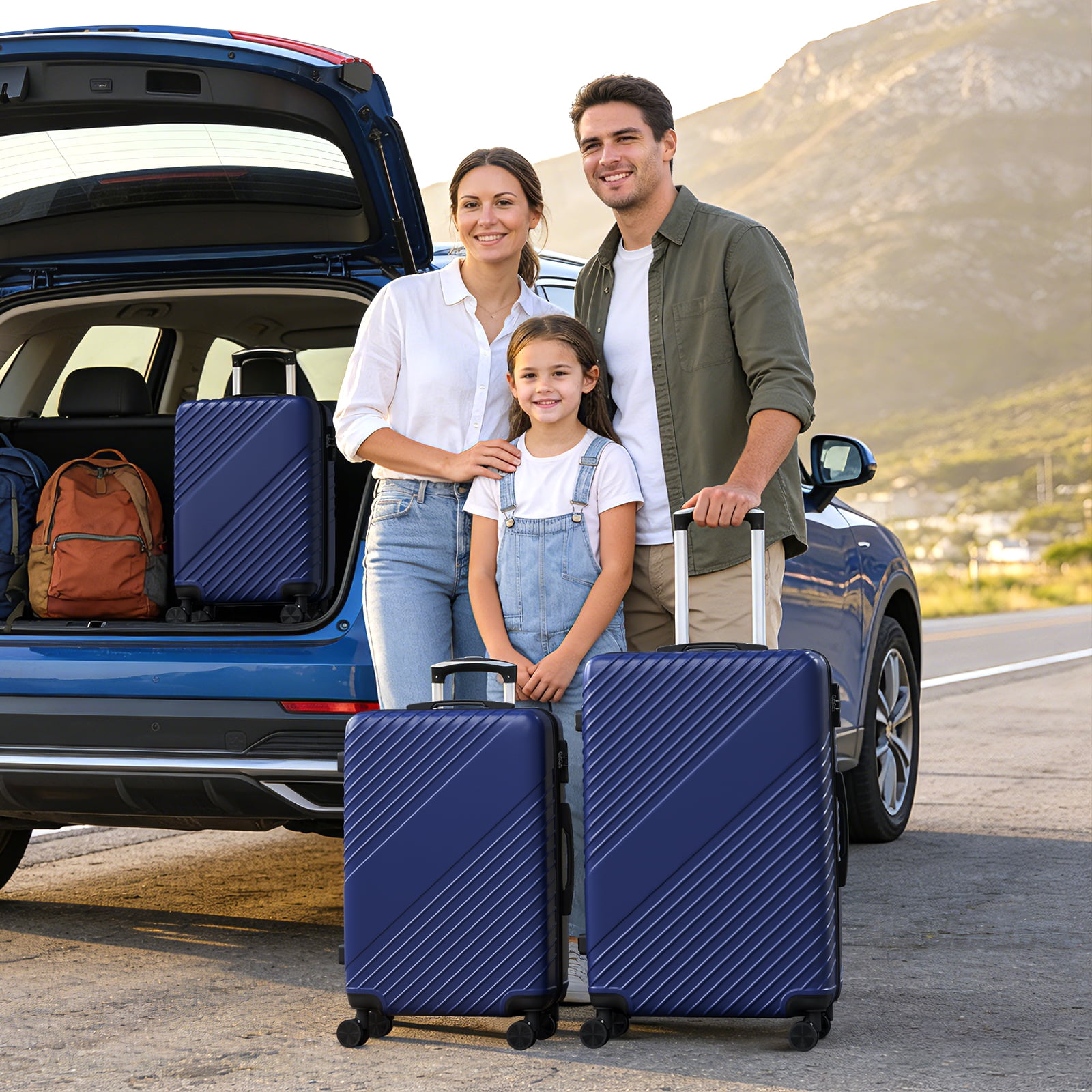 3-Piece Luggage Set - Carry-On & Large& Medium Checked Luggage with Dual Spinner Wheels - Durable Polypropylene Hardshell - TSA Lock, Airline-Approved - Expandable Hard Shell(Blue)