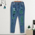 thumbnail image 4 of haxmnou women high waist straight jeans pant holes denim jeans ripped casual jeans green l, 4 of 9