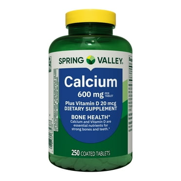 Spring Valley Calcium Plus Vitamin D Tablets Dietary Supplement, 600 mg, 250 Count