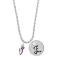 thumbnail image 1 of Delight Jewelry Silvertone Mini Purple Running Shoe Silvertone Script Initial Disc - Z - Charm Necklace, 20"+3", 1 of 4