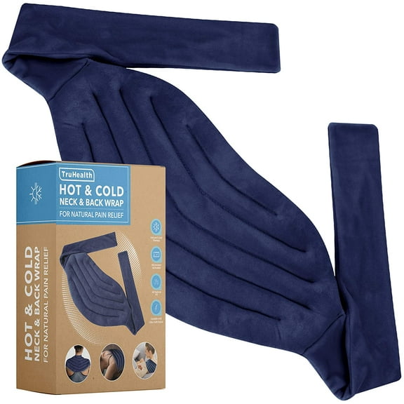 TruHealth | Hot & Cold Wrap for Neck & Shoulders | Microwave Activated | Weighted Muscle Therapy | Flax Seed Fill | Blue