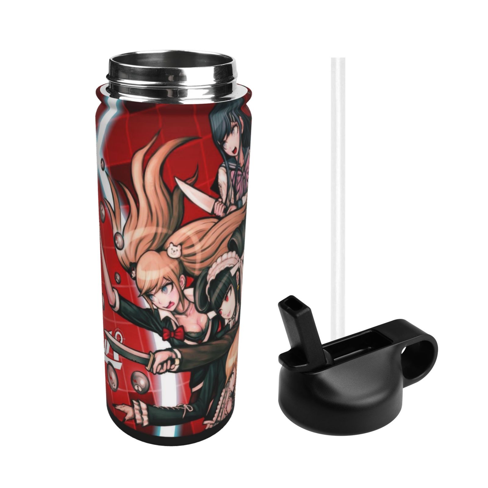 danganronpa Kids Insulated Water Bottle With Straw - 18 Oz Stainless Steel Double Wall Vacuum Cup, Leakproof, Bpa Free, Suitable For Boys And Girls
