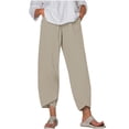 thumbnail image 2 of Sakmal Casual Womens Pants Plus Size Pleated Cropped Straight Leg Ankle Length High Waisted Yellow Plain Pants, 2 of 5