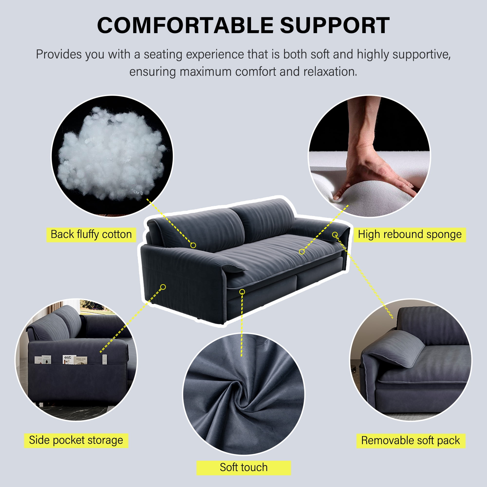 3-in-1 Queen Pull Out Sofa Bed, 66" Velvet Convertible Sleeper Couch with Deep Seat & Storage Pocket, Modern Folding Futon Sofa Bed, Dark Gray