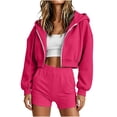 thumbnail image 3 of cocolona Womens Cropped Zip Up Hoodies Casual Long Sleeve Solid Color Sweatshirts Hlldies Drawstring Loose Cute Jacket, 3 of 7