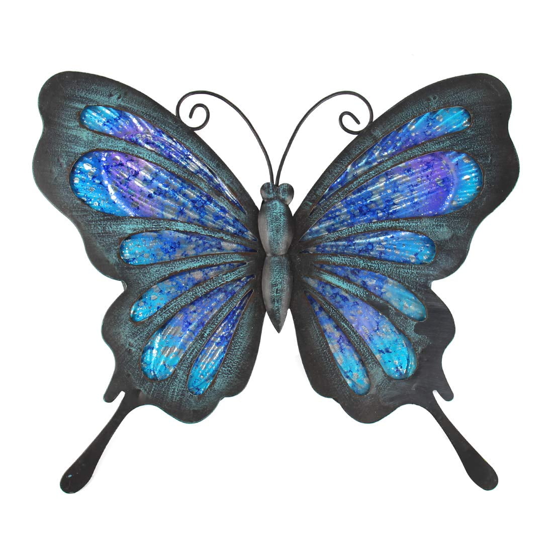 HONGLAND Metal Butterfly Wall Decor ,12 inch Glass Outdoor Wall Art Sculpture for Garden(Blue)