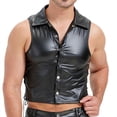 thumbnail image 2 of RYDCOT Men's Faux Leather Vest Tank Top Shirt Sleeveless Shirt Wet Look Undershirt Lapel Neck Shirt Nightwear Black, 2 of 8