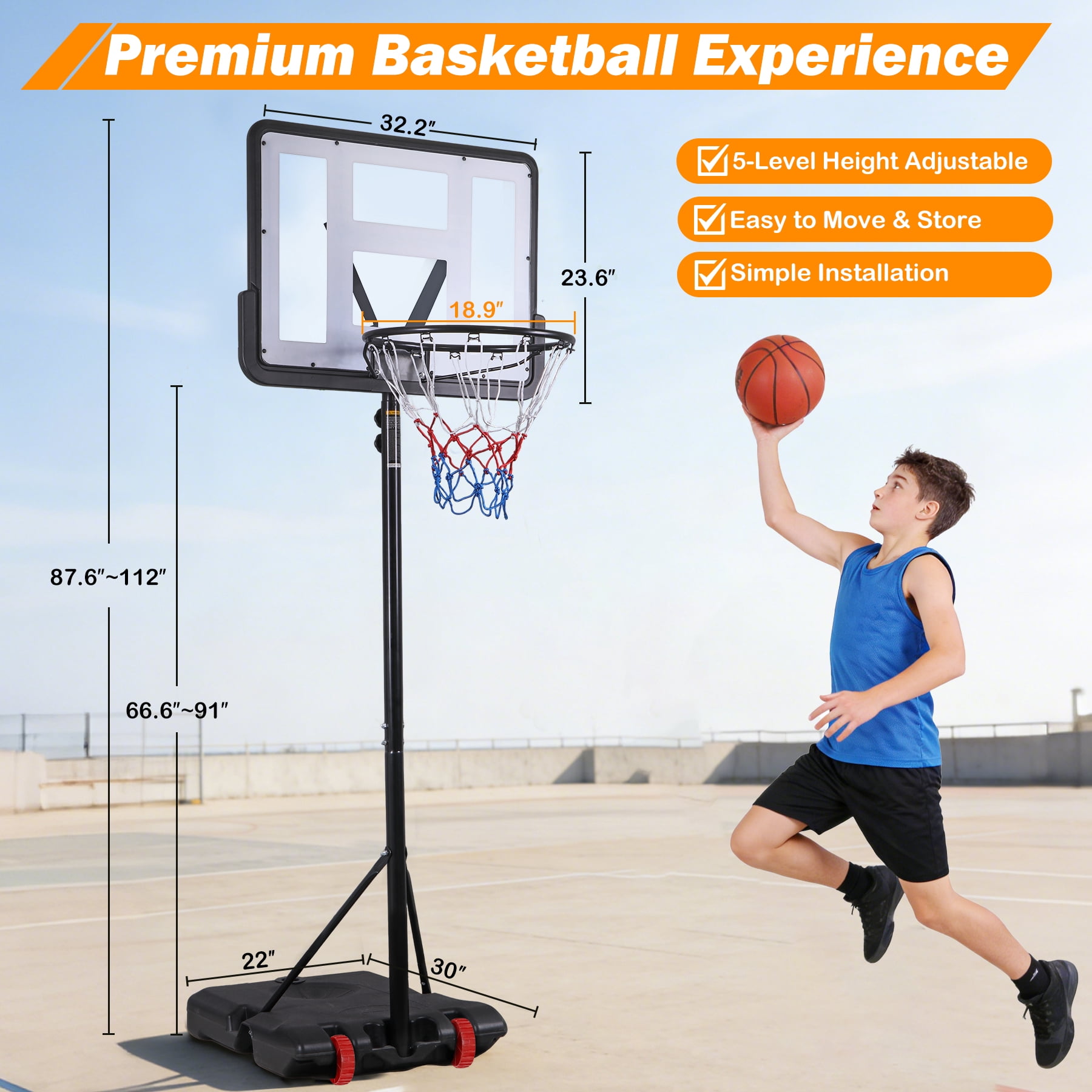 ZenSports 7.2-9.2ft Basketball Hoop System Height Adjustable PVC Backboard for Adult Kids