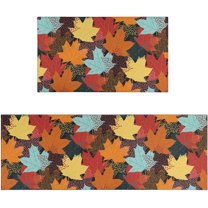 Fall Kitchen Rug Set 2 Piece Washable Autumn Colorful Maple Leaves Non-Slip Kitchen Floor Mat Fall Decor Decorations