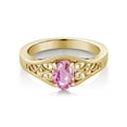 thumbnail image 2 of Gem Stone King 0.55 Ct Oval Pink Sapphire 18K Yellow Gold Plated Silver Ring, 2 of 3