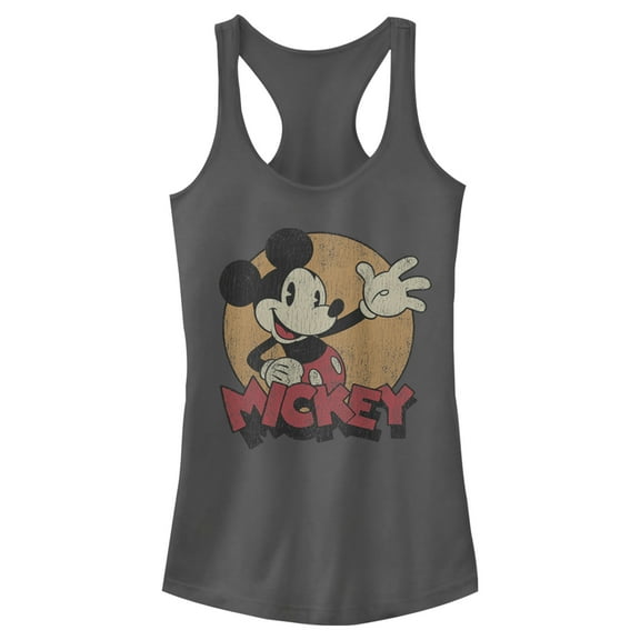 Junior's Mickey & Friends Retro Mickey Mouse Racerback Tank Top Charcoal Large