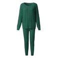 thumbnail image 6 of Idoravan Women's 2-Piece Pajama Sets,Womens Solid Color Off Shoulder Long Sleeve Cable Knitted Warm Two-Piece Long Pants Sweater Suit Set Green L, 6 of 9