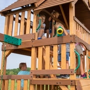 Backyard Discovery Highlander Cedar Wood Swing Set, Wave Slide, Three-Story Clubhouse