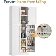 HOMEFORT Tall Kitchen Pantry Storage Cabinet with Doors and Shelves, Wooden Food Pantry Farmhouse Cupboard Freestanding Buffet for Kitchen Dining Living Room, White