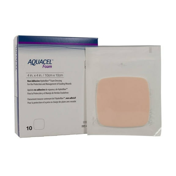 Aquacel Foam Dressing 4 x 4" Square No Border Waterproof Film Backing 420633 10 per Box