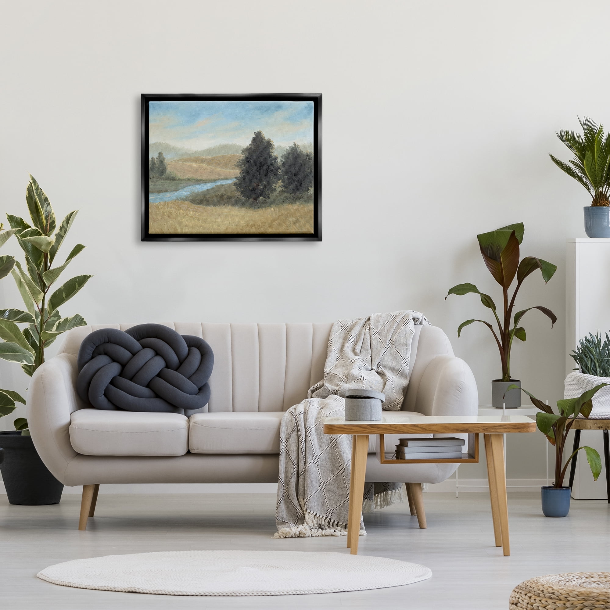 Stupell Industries Rural Creek Landscape Landscape Painting Black Floater Framed Canvas Art Print Wall Art, 31 x 25