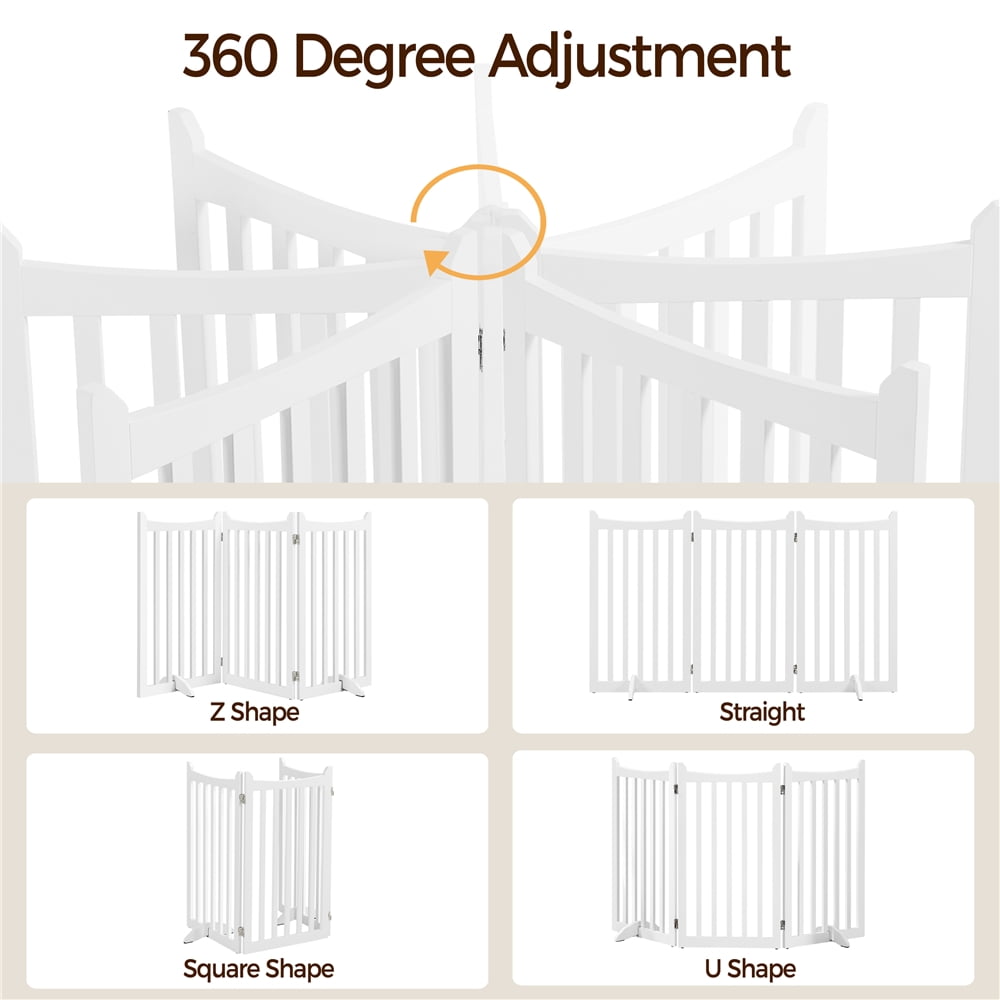 Yaheetech 35.6" Tall 3-Panel Wooden Pet Gate with Support Feet, White