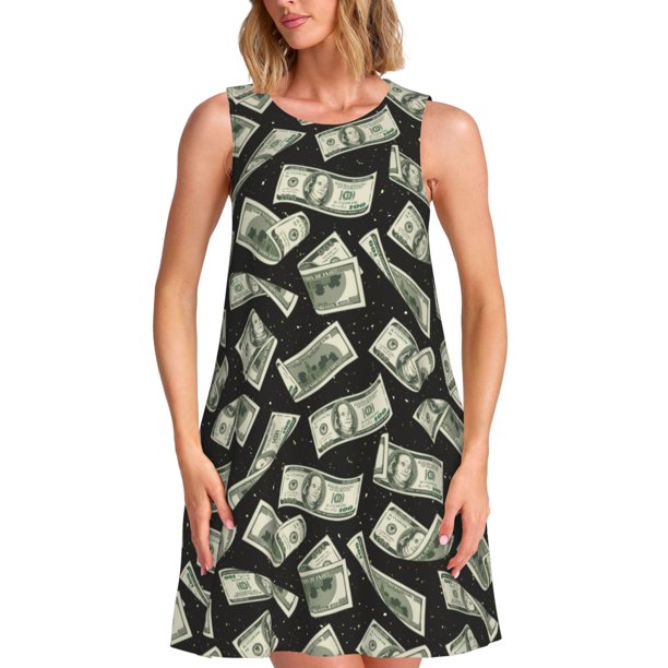 Fotbe Dollar Vestido de Verano sin Mangas para Mujer – Vestido Midi Línea A, Estilo Camiseta Floral, Vestido Playero Casual y Fluido