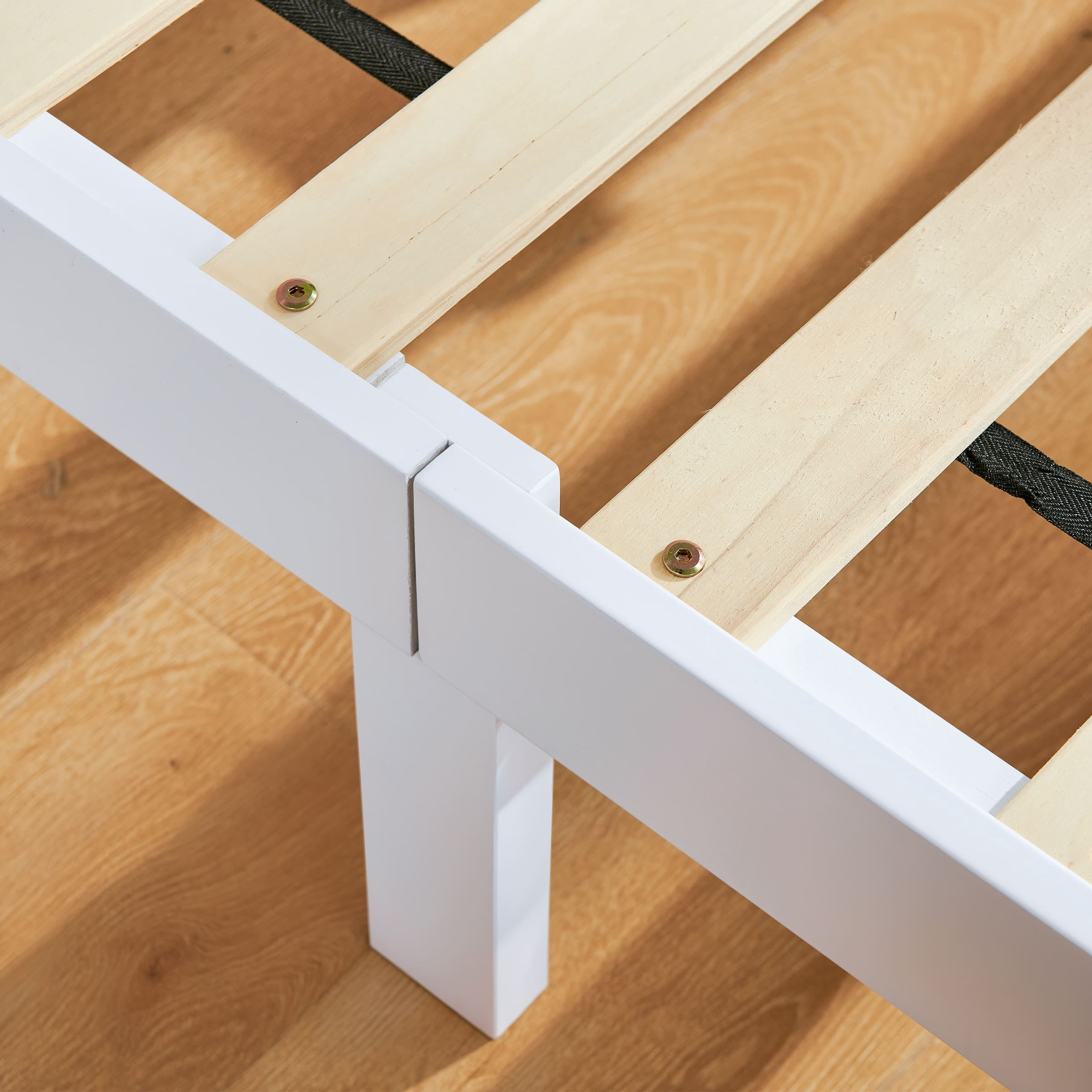Subrtex 12" Solid Wood Platform Bed Frame with Wooden Slats, White, Queen