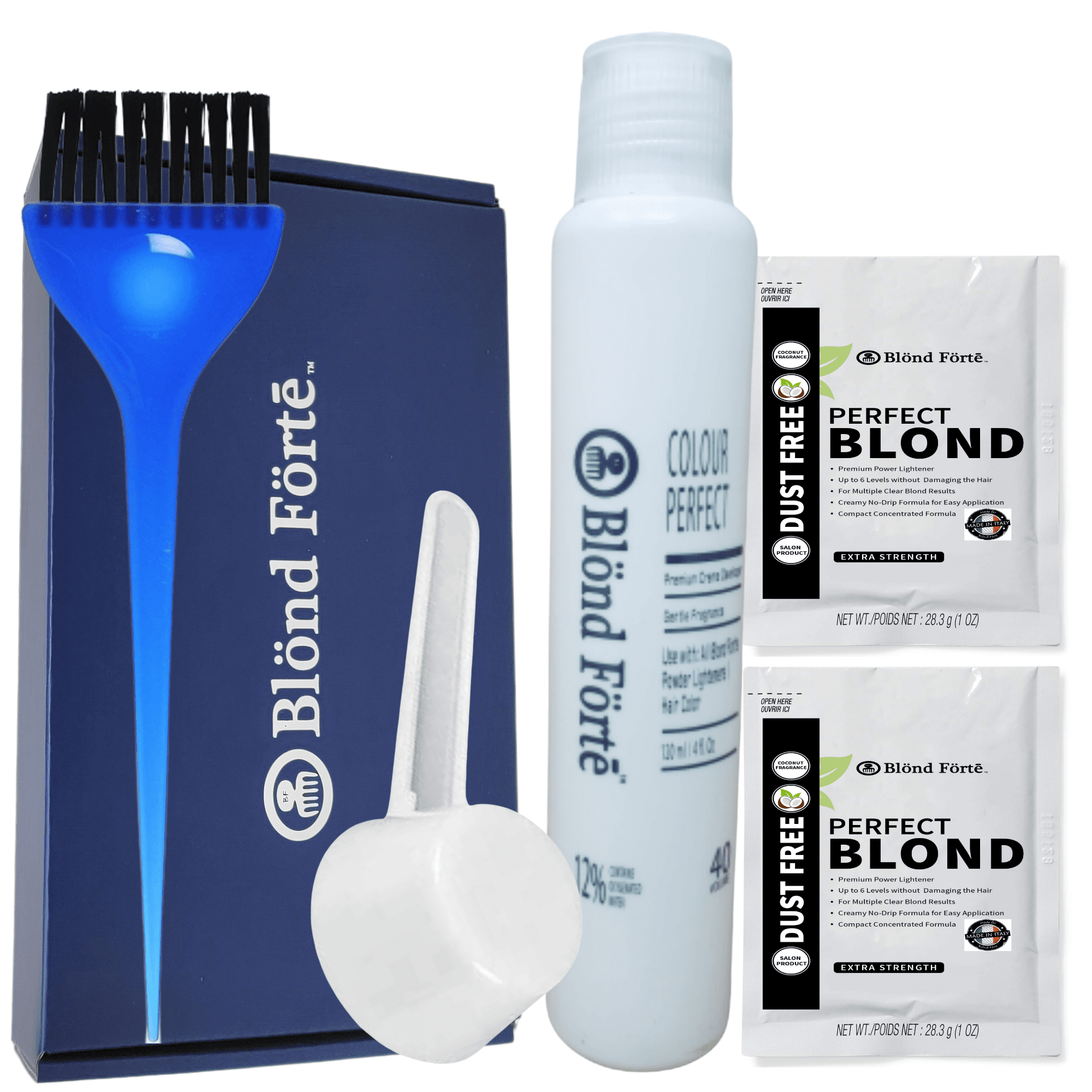DIY Premium Hair White Bleach Dye Color Lightening Powder Full Kit (Brush & Glove) + 40 Volume Developer - - Blue Lightener