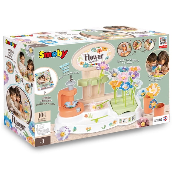 SMOBY: Flower Market - Kids DIY 100 Piece Set, Build Your Own Fabric Flower Bouquets, Arts & Crafts For Ages 3 