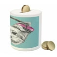 thumbnail image 3 of Yorkie Piggy Bank, Dog Headphones Music Listening Yorkshire Terrier Hand Drawn Caricature, Ceramic Coin Bank Money Box for Cash Saving, 3.6" X 3.2", Pale Blue White, by Ambesonne, 3 of 4