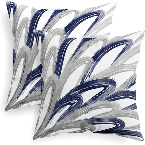 Throw Pillow Cases Pack of 2 Cozy Fleece Two-Tone Abstract Feather Decorative Cushion Covers for Couch Bed Sofa Farmhouse Decoration 18 X 18 Inches Navy Grey
