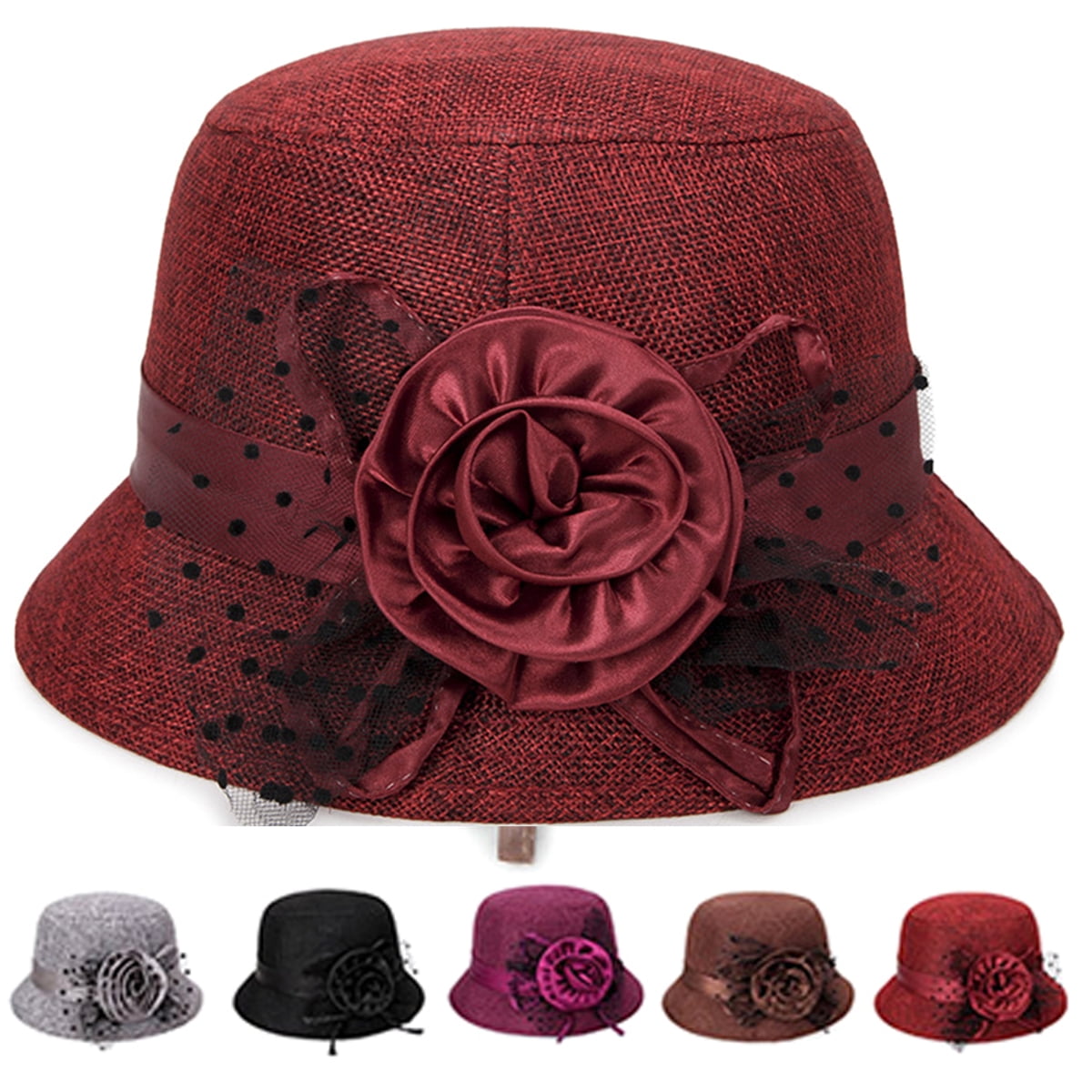 Travelwant Vintage Felt Cloche Hat Winter Floral Fedora Bucket Hat