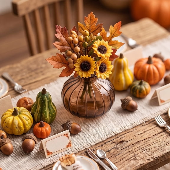 Racsoh Brown Glass Pumpkin Vase, Transparent Hydroponic Flower Vessel, Thanksgiving Table Centerpiece, for Dried Fresh Flowers Home Decor (Brown)