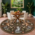 thumbnail image 2 of Nanan 5' Round Area Rug, Washable Cat Botanical Non Slip Stain-resistant Rugs for Dorm Apartment, Soft Foldable Carpet, Brown, 2 of 6
