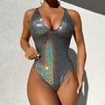 thumbnail image 2 of UTSJKR Sexy Swimsuit for Women,Backless Scrunch Butt High Cut Monokini,Liquid Metallic Glitter One Piece Cheeky Bathing Suit Beach Pool Party Gray M, 2 of 8