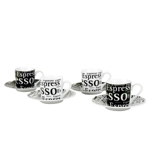 Konitz Assorted Espresso Writing Cup and Saucer (Set of 4)