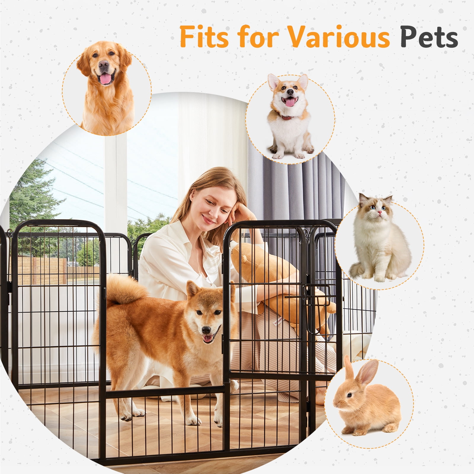 SHOUFTW 6 Panels Dog Playpen, 40 inch Indoor Outdoor Dog Fence, Metal Dog Pen, Heavy Duty Pet Puppy Exercise Pen for RV Camping, Garden, Yard