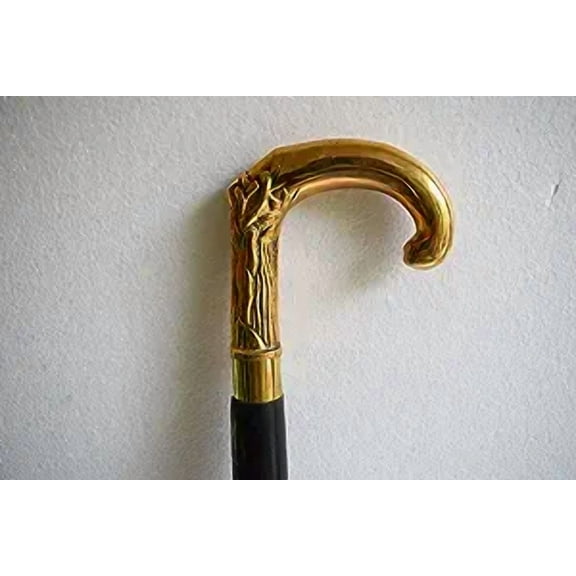 Hind Handicrafts Vintage Look Decorative Wooden Walking Stick/Cane with Elephant Trunk Brass Handle – Affordable Gift for Men/Women/Seniors/Grandparents (36 Inch - FOLDABLE) (Ebony Black)