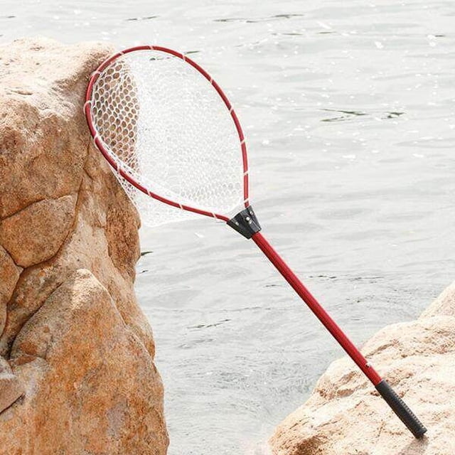 pitrice Filet de Pêche Aluminium Télescopique Extensible Pliant Étangs Carpe Poignée Maille Nouée Rouge
