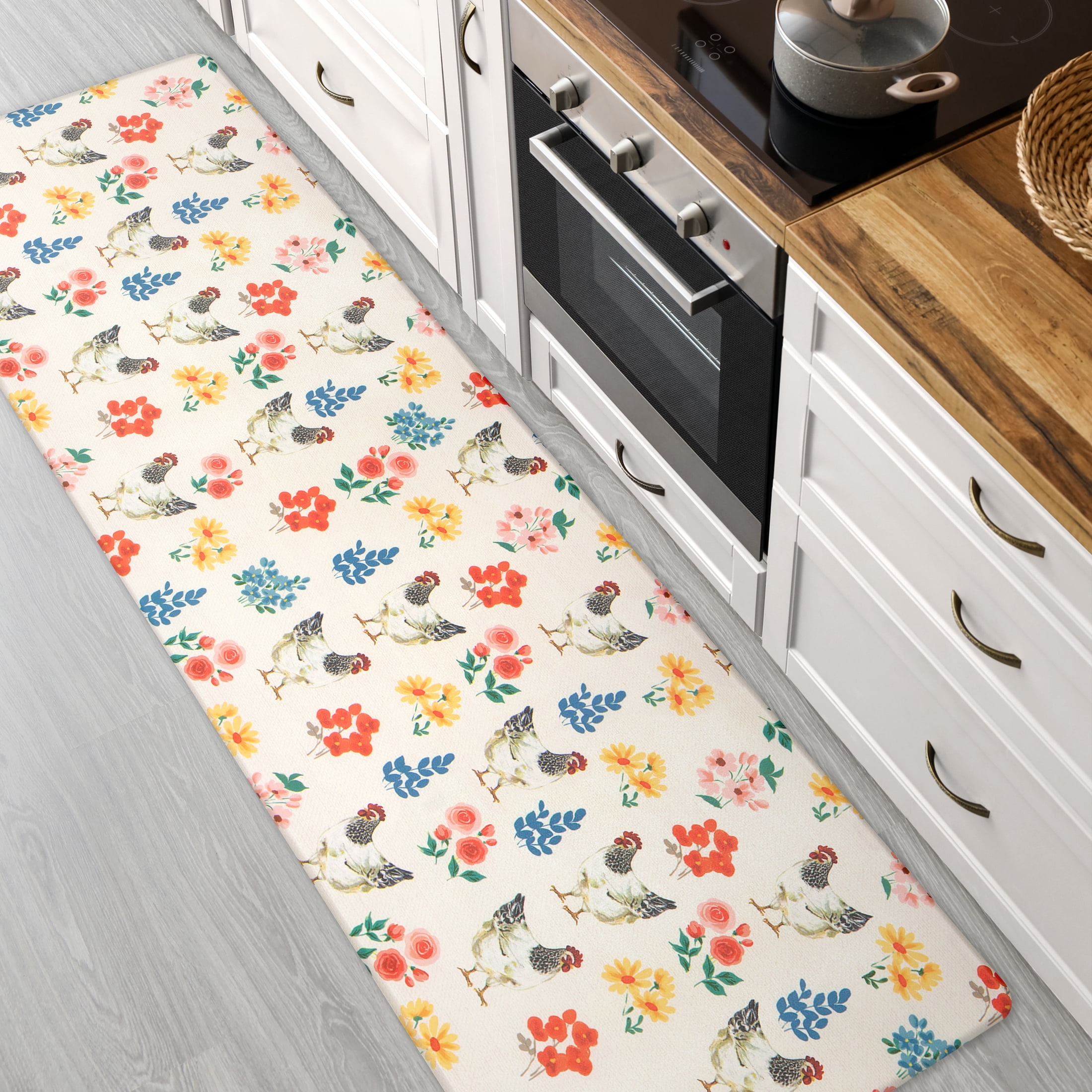 Apache Mills Cushion Comfort Multi-Color Folk Art Chickens Kitchen Anti-Fatigue Mat, 20" x 60"