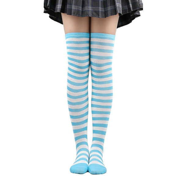 Namzi Thigh High Socks Over Knee Striped Long Socks, Soft Cotton, 1 Pair, Stylish & Comfortable,Light Blue-A