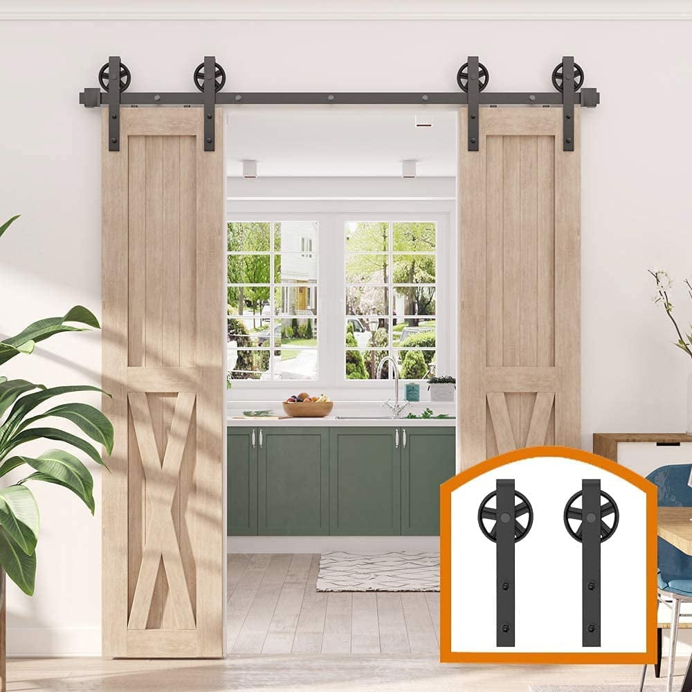 ZEKOO 5FT Double Sliding Barn Door Hardware Big Wheel Style Black Finish