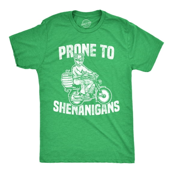 Mens Prone to Shenanigans T shirt Funny St Patricks Day Green Green Parade Tee Graphic Tees