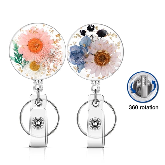 2pcs Funny ID Badge Clip, Cute Pink Bow Badge Reel Retractable Holder for Nurse Doctor Student Teacher Office