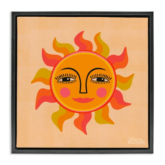 Stupell Industries Retro Boho Sun Landscape & Nature Painting Black Floater Framed Canvas Art Print Wall Art, 18 x 18