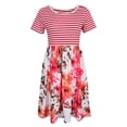 thumbnail image 2 of Tachiuwa Robe T-Shirt à Manches Courtes Imprimé Floral Rayé Col Rond Taille Haute pour Femmes - 4, m m, 2 of 9