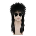 thumbnail image 1 of Karlery Hombres Mujeres Peluca Larga Recta Negra Años 70 80s Heavy Metal Rocker Peluca Disco Mullet Peluca, 1 of 1