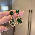 thumbnail image 4 of SmartBy 1 Pair Stud Earrings Square-shaped Faux Diamond Vintage Style Hollow Pendant Ear Ornament Fade-resistant Fashion Faux Emerald Crystal Dangle Earrings for Party, 4 of 7