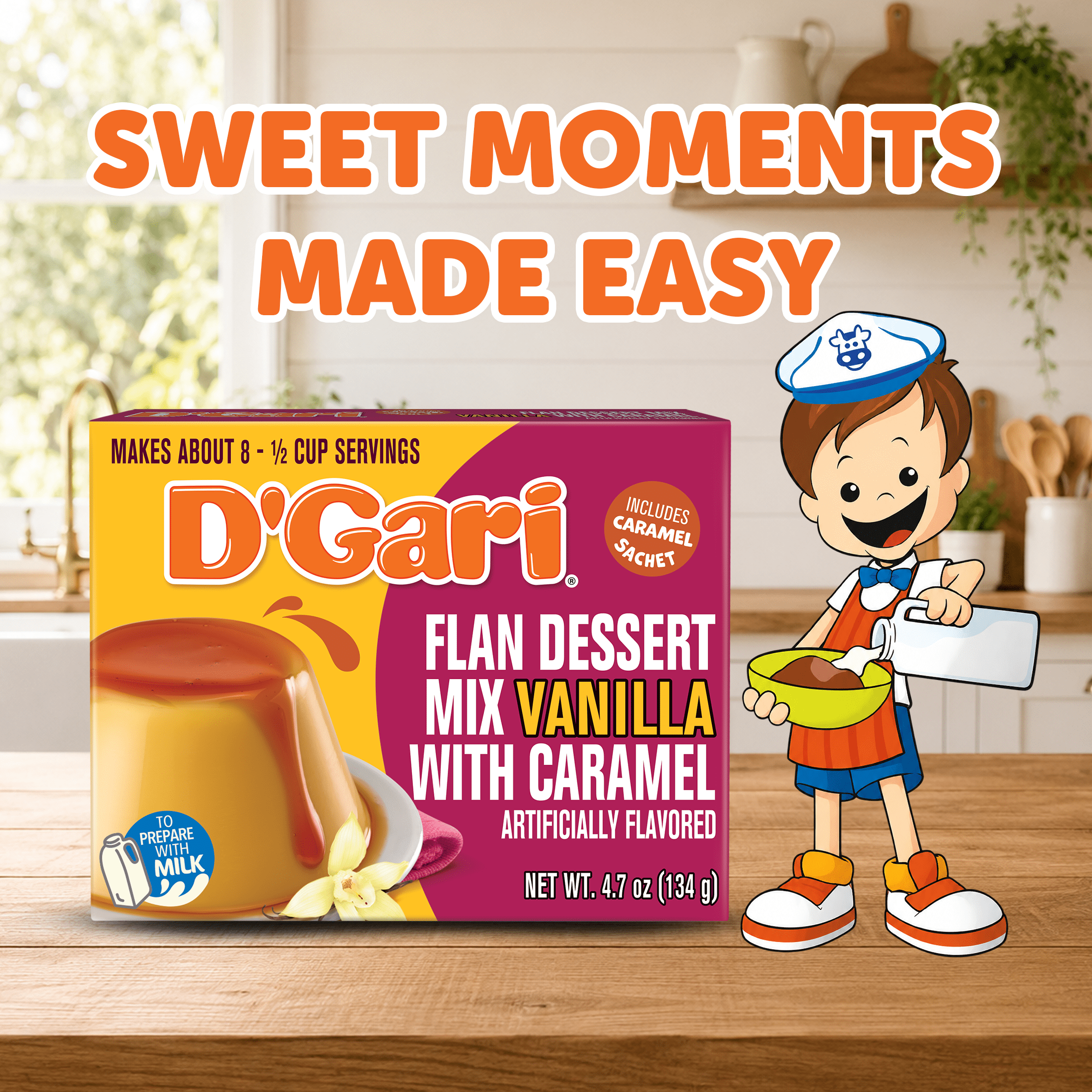 (8 pack) D'Gari Caramel Custard Vanilla 4.7 oz Pouch - Allergen Free