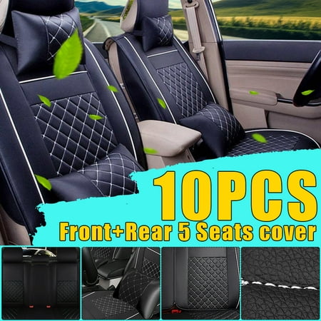 52''x19'' 11 in 1 5-Seats Luxury Sedan SUV PU Leather Car Car Cover Seat Front+Rear Seat Cushion Covers Protector With 2 x Neck Cushion Pillows+2 x Back