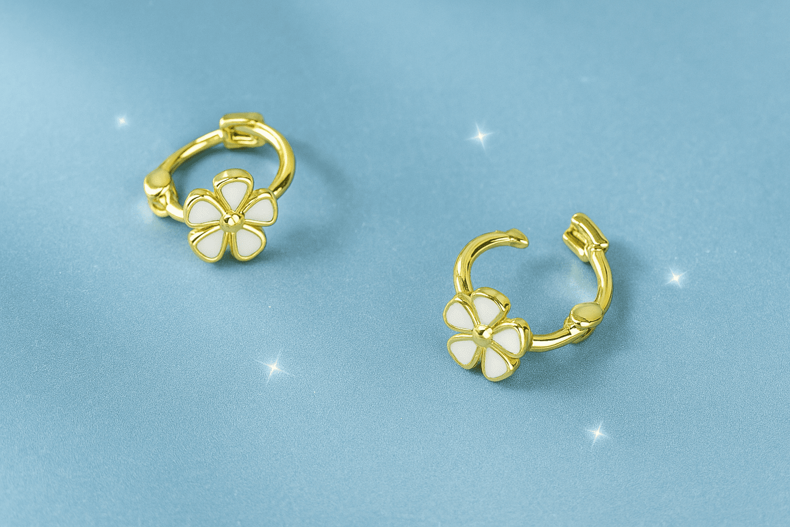 RYSKYJEWELRY Flower Huggie Gold Earrings, 925 Sterling Gold, All Ages