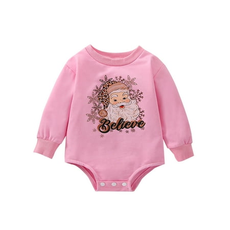 

AMILIEe Baby Girls Christmas Romper Santa Letter Print Long Sleeve Round Neck One-Piece Bodysuit