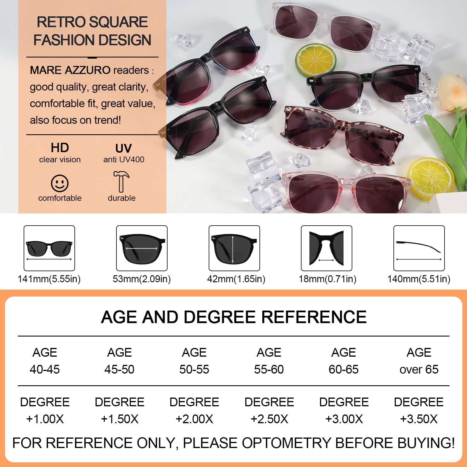 MARE AZZURO Outdoor Reading Sunglasses Women 0.50 0.75 1.00 1.25 1.50 1.75 2.00 2.25 2.50 2.75 3.00 3.25 3.50 3.75 4.00 (Pink, 1.25)